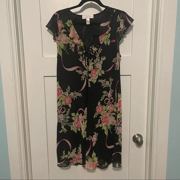 strapless open back dress Oscar de la Renta Pink Label Red Floral Print Sleeveless Slip Midi Dress main image 0